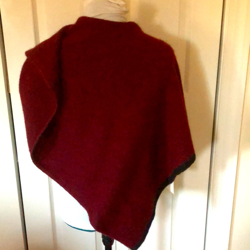 NWT NZ Merino Mink Two Way Poncho with side Split Color: Rich Wine Red OS - Picture 6 of 10